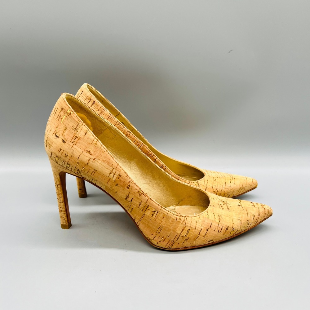 Stuart Weitzman Shoes Womens 7 Brown Cork Pointed Toe Stiletto Heels Pumps